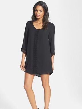 ASTR Black Lace-Trim Swim Coverup Tunic